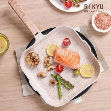 Rikyu日本利休麥飯石牛排煎鍋家用煎牛排不粘鍋電磁爐燃氣灶通用