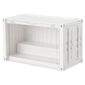 FAmILyLIFE 生活 貨櫃附燈雙層階梯磁吸門展示盒 A-481-W 白色  小(23.1 x 12 x 14.4cm)  1個