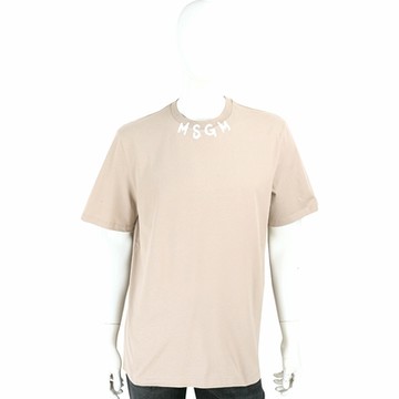 MSGM 領邊塗鴉字母卡其色棉質短袖TEE T恤(男款)