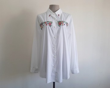 KAREN SCOTT 復古白色刺繡襯衫 女款長袖上衣 L 號