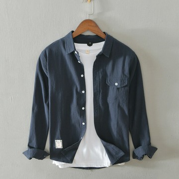 【巴黎精品】襯衫長袖上衣-日系簡約免燙復古男裝3色a1et26