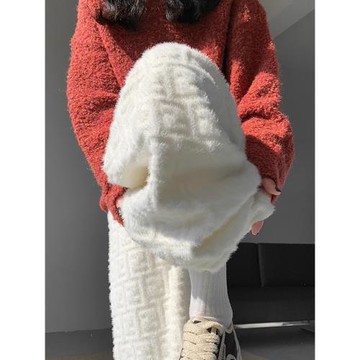 奶fufu軟糯米褲水貂絨絨闊腿褲女冬季寬松垂感直筒休閑褲加絨棉褲