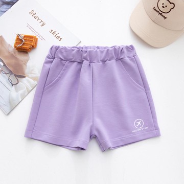 FANMOU - 奧爾棉腰鬆緊運動短褲-飛機-紫色
