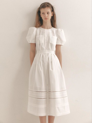 Lace Pintuck Long Dress [Beige]