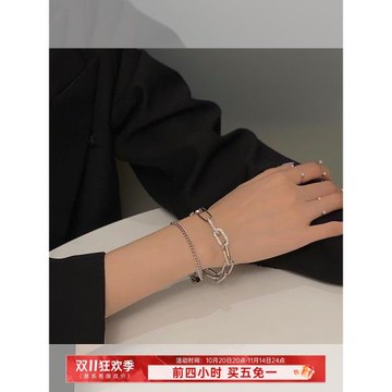 雙層手鏈女夏ins小眾輕奢設計簡約銀色手鐲手鏈閨蜜手鏈爆款首飾