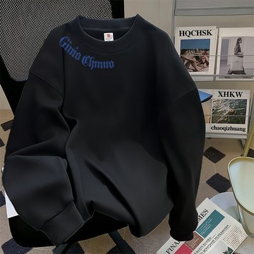 新品【秋冬】長袖T恤學T衛衣男個性簡約字母chic圓領加絨厚款休閒衛衣男女款寬鬆上衣