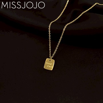 日韓版簡約小巧迷你小長方塊goodluck刻字幸運鈦鋼短款項鏈鎖骨鏈