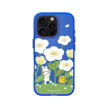 iPhone 16 Pro Clear 激光藍 - 懶散兔與啾先生 Lazy Rabbit and Mr.Chu - 花叢間