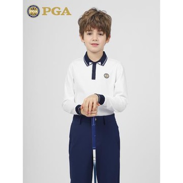美國PGA 高爾夫兒童長袖男童服裝秋冬季柔膚親膚翻領時尚運動裝