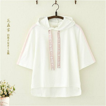 小清新學院風夏裝新款連帽短袖T恤學生少女休閑百搭帽衫t體恤衫潮