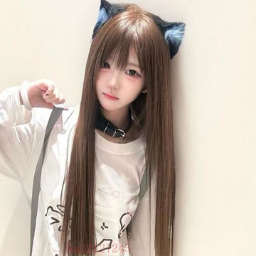 臺灣嚴選美髮奇緣 Lolita萌妹頭髮黑長直髮假髮棕色馬尾70劉海CM頭套jk