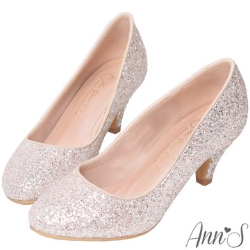 Ann’S閃耀碎石粉金立體小蝴蝶結低跟圓頭包鞋-粉金