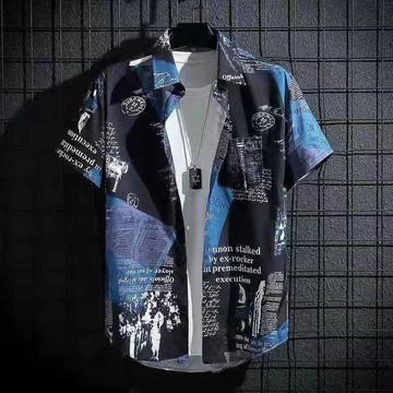 【夏季】短袖襯衫男士 短袖上衣男 ins潮牌韓版潮流報紙襯衣港風痞帥寬鬆休閒上衣