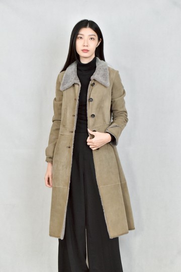 (S) celine棕色麂皮長版外套
