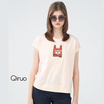 【Qiruo 奇若】春夏專櫃粉橘上衣 8232A可愛老虎圖案