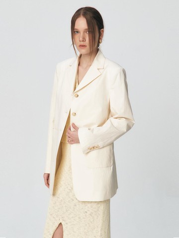Back String Cotton Nylon Long Jacket [Beige]