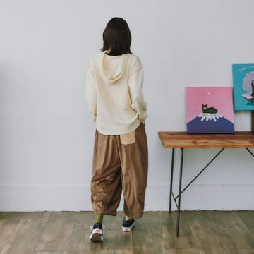 【Dailo】軟料燈芯絨拼接針織氣球褲 藍 咖