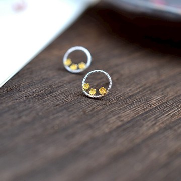 純銀素銀花環小花鏤空圓形造型古典古風中國風銀耳釘耳飾配禮