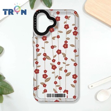 TRON iPhone 16 PLUS 條紋透明小花B款 防摔太空載具殼 透白 軟硬 手機殼