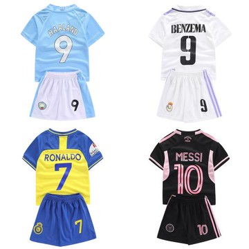 兒童足球服邁阿密國際梅西10曼C哈蘭德2324皇馬C羅7號男女童球衣
