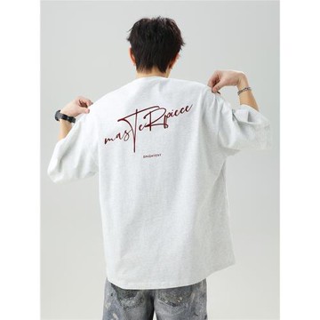 美式復古酒紅色T恤夏季純棉休閑寬松半袖高街潮牌情侶印花短袖男