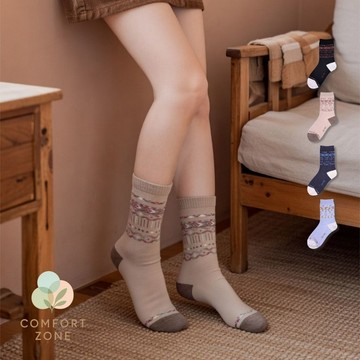 【舒適圈】復古費爾島幾何圖騰中筒襪 4雙裝 / 不重複 21~25cm 女襪 襪子女 中筒女 女生襪子