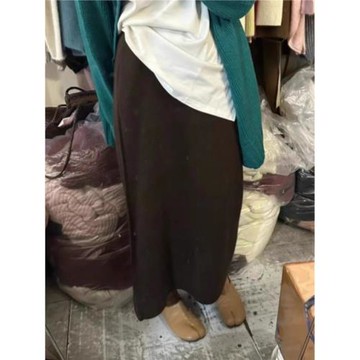 高級感超好看半裙女羊絨毛呢針織半身裙春季垂墜感直筒小個子長裙