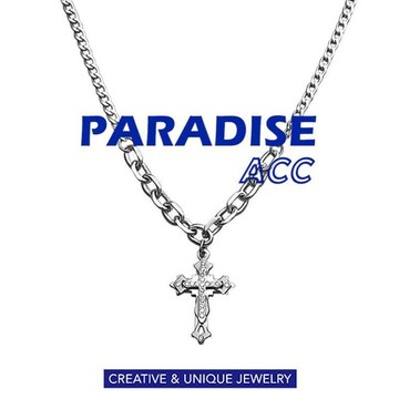PARADISE 鑲鑽十字架 拼接俐落 鈦鋼項鍊 316L 不生鏽 不過敏