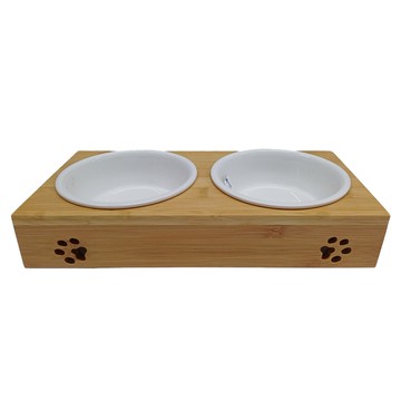 CatFeet 竹製方形雙碗 大碗 31.4 x 15.3 x 6cm  陶瓷 白色  1個