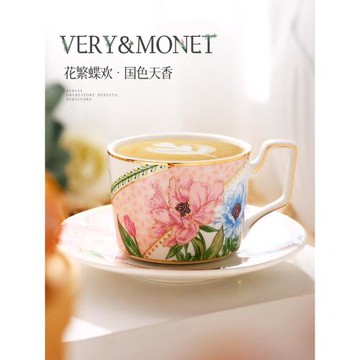 輕奢陶瓷咖啡杯田園風手繪杯碟套裝法式家用下午茶花茶杯子水杯勺
