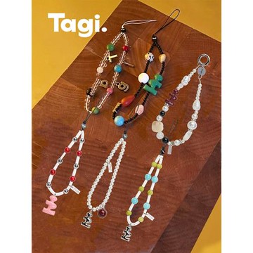 Tagi.《i》海邊想象珍珠字母自然石頭亞克力手機鏈
