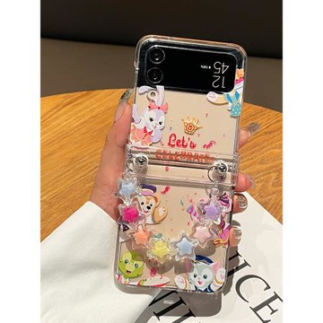 新款小動物適用于三星zflip6手機殼W26透明全包保護套zflip5折疊W23flip卡通小熊zflip4/3星星手提鏈防摔外殼