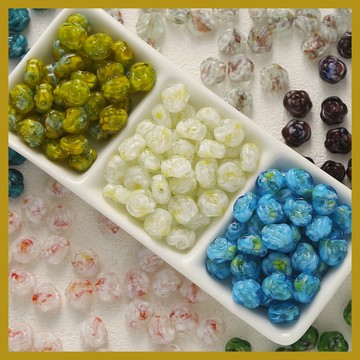 ins風彩色暈染琉璃玫瑰花珠 手工diy手鏈項鏈吊墜飾品配件 串珠 串珠材料 串珠材料包 珠珠材料 手串材料