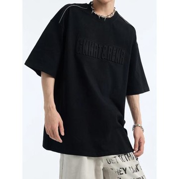 拉鏈鋼印boxy短袖男款夏季穿搭重磅硬挺T恤美式冰氧棉寬松五分袖