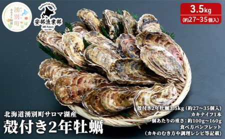 北海道 湧別町 サロマ湖産 殻付き 2年牡蠣3.5kg（約27～35個入）