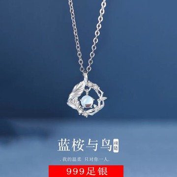 藍桉與鳥S999足銀項鏈女生2024新款輕奢新年圣誕生日禮物送女友