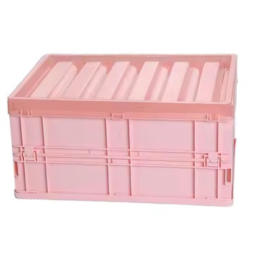 E.City 可折疊透明蓋萬用收納箱 粉色  展開29.5 x 21.8 x 15cm  1個