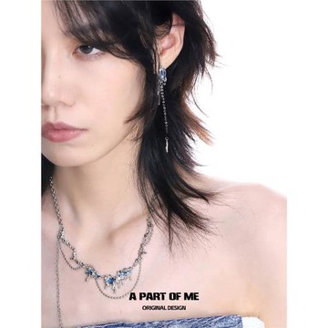 冰川系列/原創小眾冰川藍耳環高級感耳夾輕奢不對稱流蘇耳飾