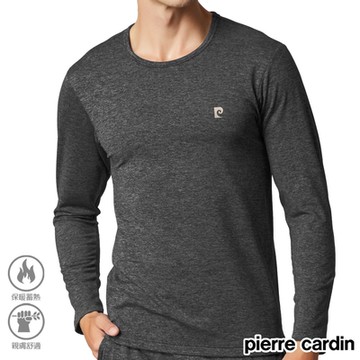 皮爾卡登 厚暖絨刷毛陽離子蓄熱保暖圓領長袖衫-單件-麻灰