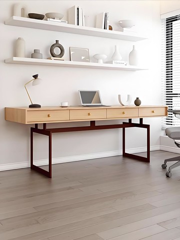 公司貨 可開票 免運 極簡實木書桌家用書房書桌現代電腦桌學習日式侘寂中古風雙人工作 快速發貨