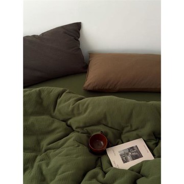 高端A母嬰級雙層皺皺紗紗四件套棉紗純色混搭日式簡床笠式床品