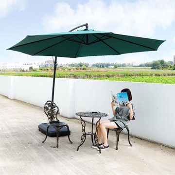 【LOGIS邏爵】庭院遮陽3米大傘+移動式傘座組 (卡其/綠色)  J-300-AX