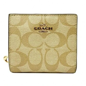 【COACH】C LOGO字母C拉鍊零錢袋鈔票短夾(米白)