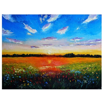 野花油畫原創藝術風景藝術品日落帆布藝術厚塗