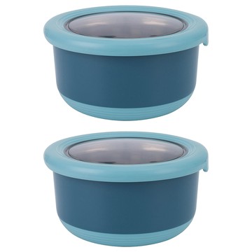 TODOMOI 304不鏽鋼圓形保鮮盒 帶蓋密封方便清洗  2個容器 + 2個蓋子  2個