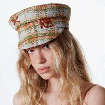 Ruslan Baginskiy RB棕字綠.棕色格紋毛呢軍帽 - L