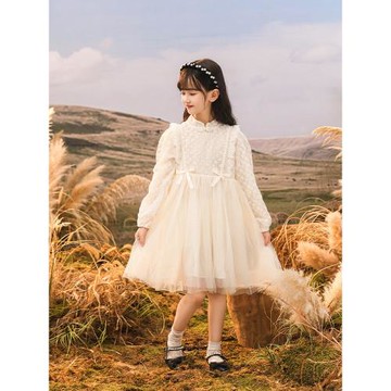 女童公主裙秋裝2025新款兒童秋款洋氣旗袍白紗裙子連衣裙女孩秋季