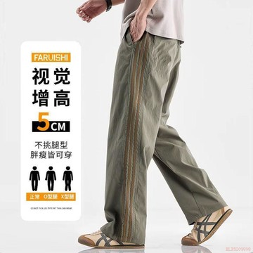 桃園出貨✨冰絲工裝褲子男士夏季薄款2026新款寬鬆直筒男褲夏天休閒長褲男款