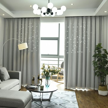 窗簾公主風夢幻鏤空星星成品落地布紗一體蕾絲臥室陽臺飄窗遮光布