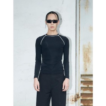 Taxiphone復古明線撞色運動高彈力面料緊身插肩袖打底衫上衣23秋